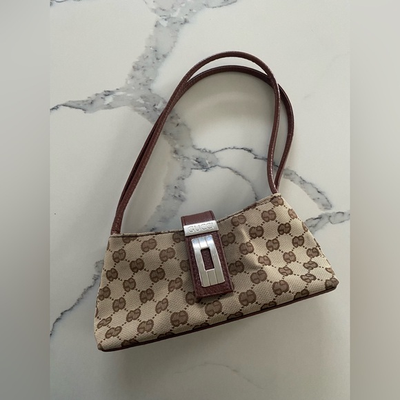 Gucci Handbags - Gucci Monogram Beige and Brown Shoulder Bag